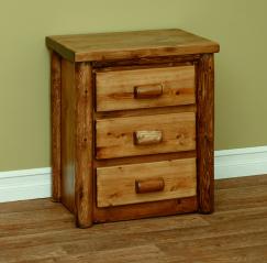 Countryside Rustic Log Three Drawer Nightstand