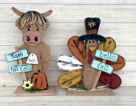 Fall Sitters and Highland Turkey Woodland Country Creations Fall Decor